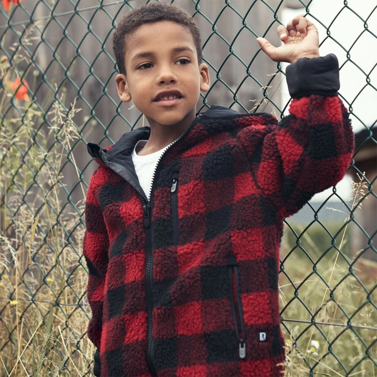 Brandit Kids Teddyfleece Hooded Jacket Red/Black - Image 4