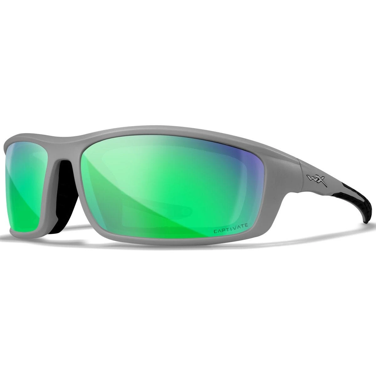 Wiley X WX Grid Glasses - Captivate Polarized Green Mirror Lenses / Matte Cool Grey Frame - Image 2